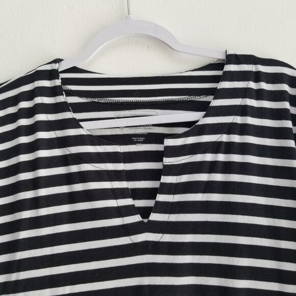 Coolibar NWOT Knit V Neck Tunic Top 3/4 Slv UPF 50 Cotton Bl. Black Striped 2X - Picture 3 of 9